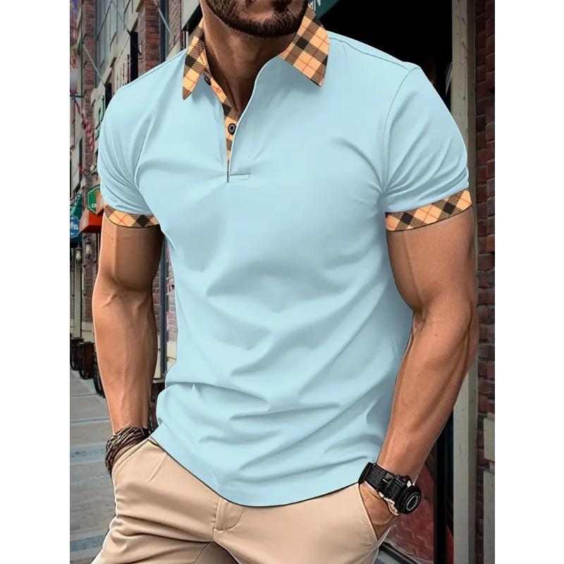 Nové pánske módne tričko s golierom, slim-fit, polokošeľa s krátkym rukávom, pánsky top