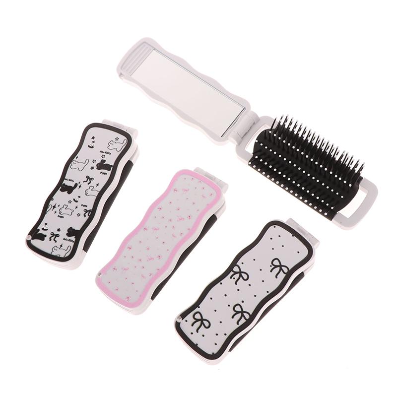 Mini Hair Brush Folding Massage Comb Head Massage Anti-Static Portable Travel Hair Brush Girl Hair Combs With Mirror