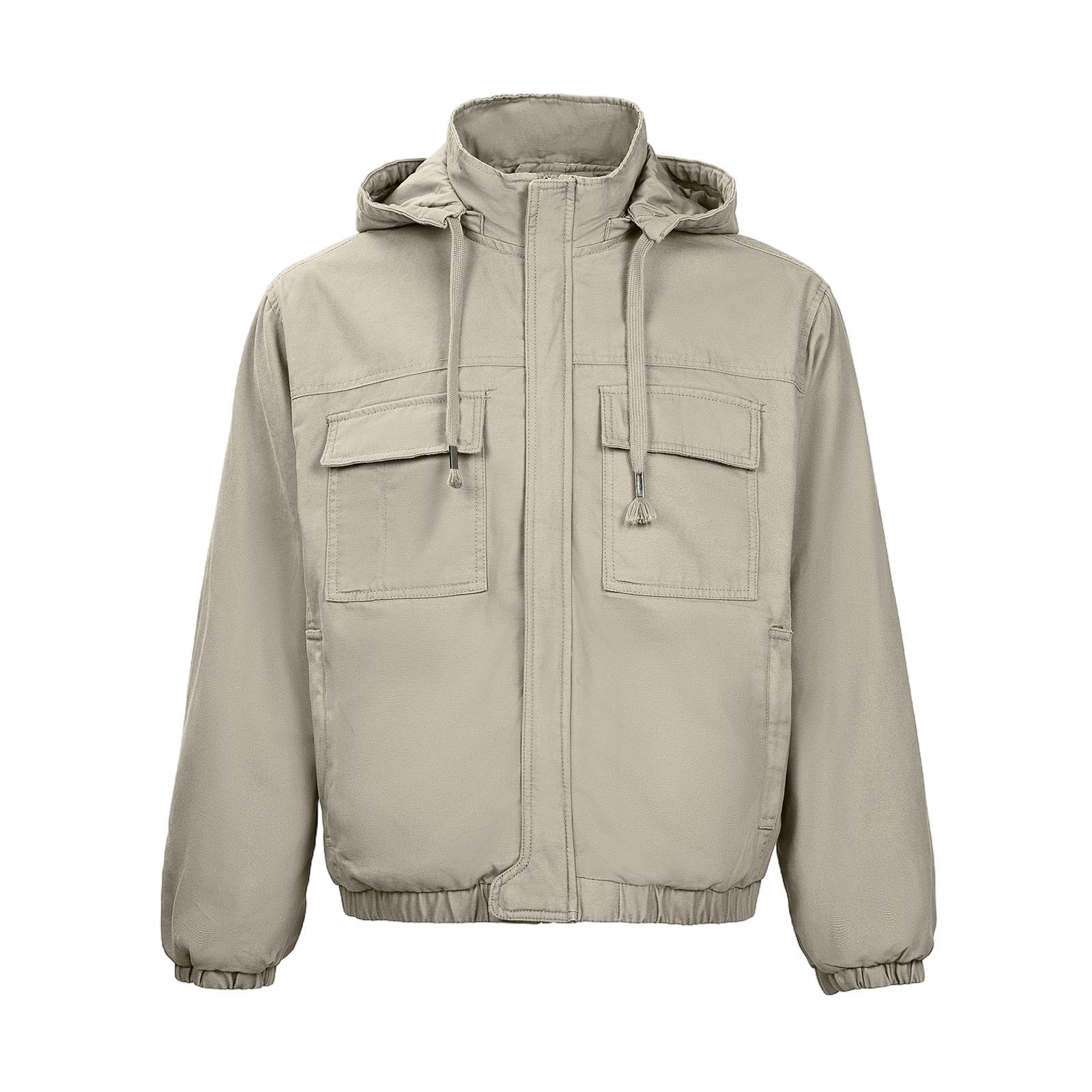 

Men s Solid Color Zipper Pocket Sweatshirt Hoodie Detachable Hood Windproof Cotton Jacket Multi-Pocket Coat L