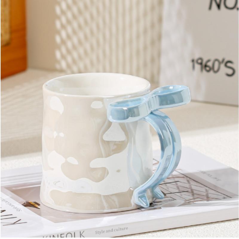 Creative Water Mug Bow Tie Princess Ceramic Mug Nordic Coffee Cups with Big Handrip Colored Ceramics Big Juice Breakfast Cup