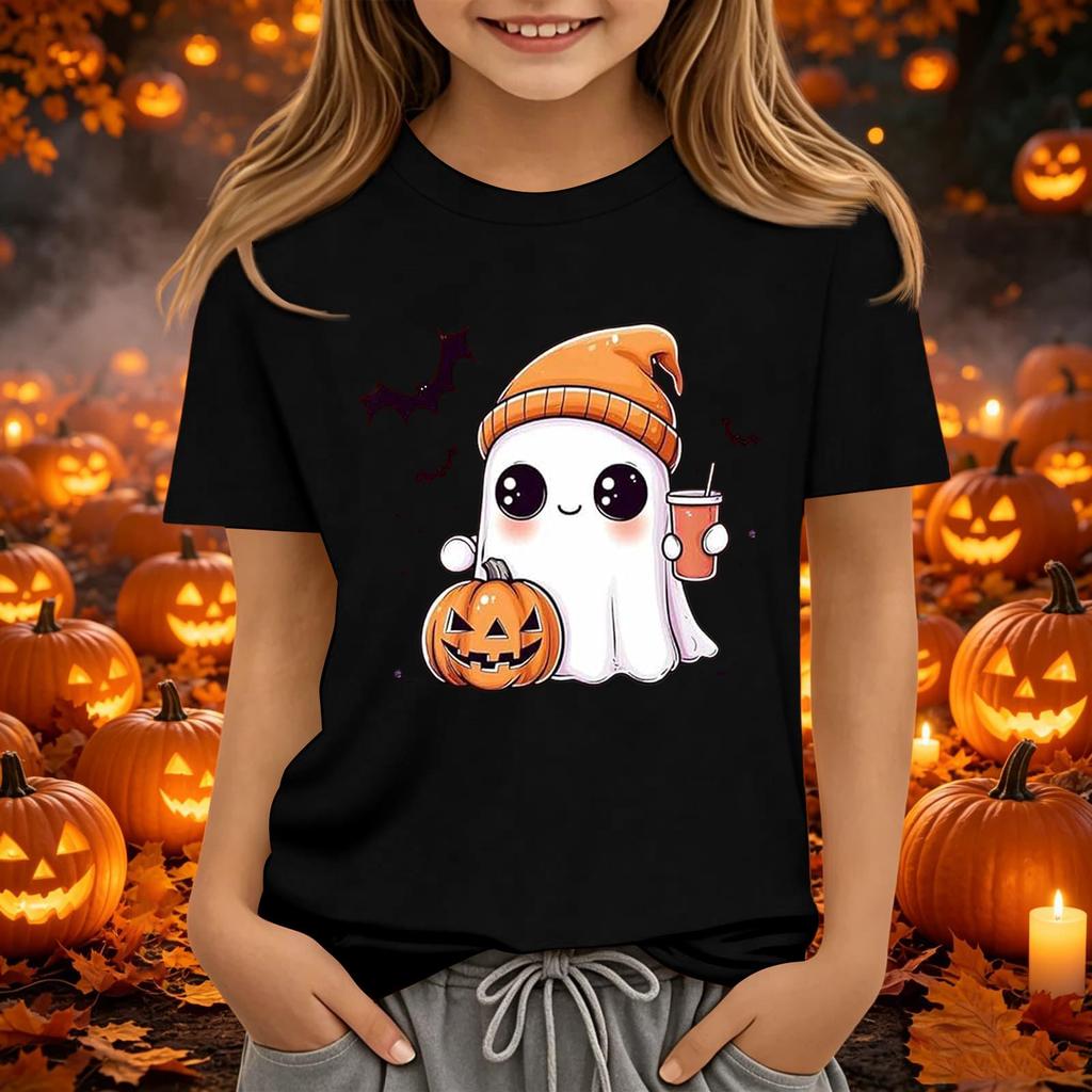 Kids Halloween Printed Round Neck Short Sleeve T-Shirt Casual Loose Fit