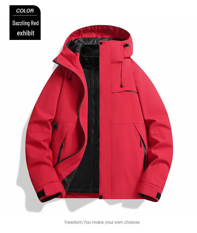 2025 Winter New Three-in-One Men's Casual Hooded Outdoor Jacket - Warm, Loose, Couple Style.
