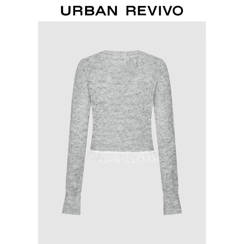 

UR Осень 2025 Женский короткий вязаный кардиган с кружевной отделкой L