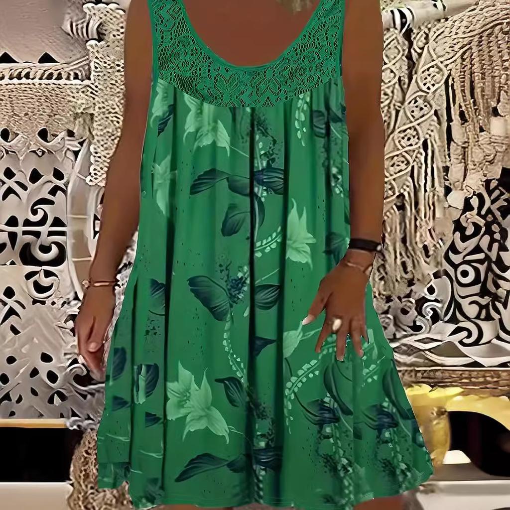 Rochie de noapte fără mâneci și imprimeu Patchwork din dantelă, rochie supradimensionată, rochie de vară, casual, vrac, cămașă de noapte feminină