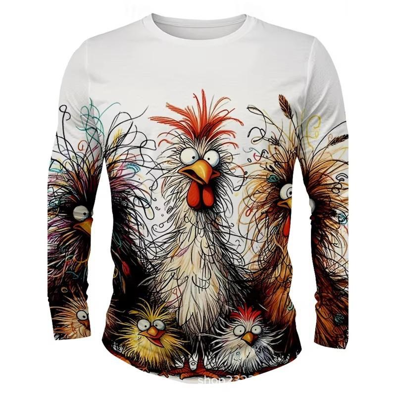 Mens Long Sleeve T Shirt Cartoon Animal Print Casual Loose Fit Round Neck Tee Teens