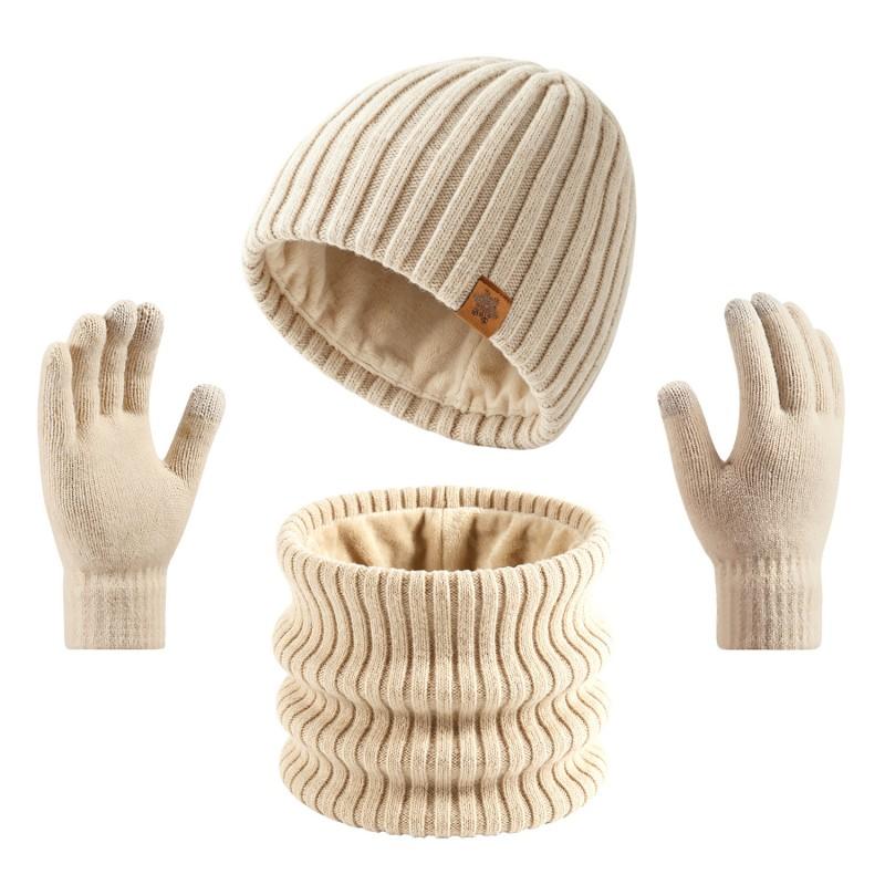 Womens Alpaca Wool Knit Hat Scarf Gloves Set Winter Warm Thick Lined Neutral Unisex Adult Accessories