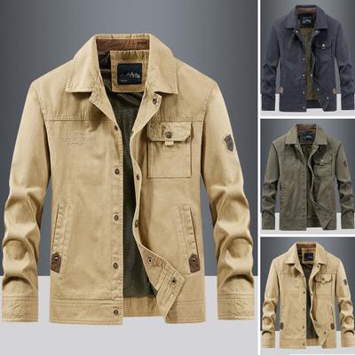 Men Jacket Lapel Long Sleeve Multi Pockets Design Jacket Coat Solid Color Single Breasted Outdoor Jacket Daily Wear