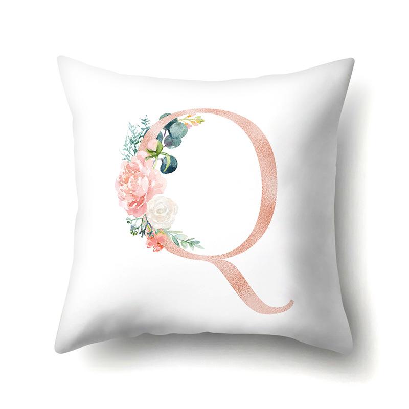 Polyester Pillowcase Home Pink Floral Decorative Print Pillowcase 26 English Letter Cushion Cover