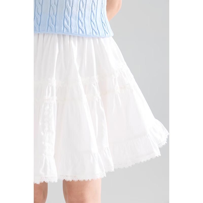 Mucmukn Mädchen Sommer Off-White Aufgeblasster Stufen-Baumwollrock
