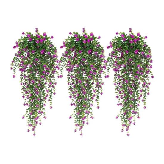 Hängende Kunstblume mit Eukalyptusblättern UV-beständig Fake-Blumenranke Innen Außen Garten Kunstblüte Rattan Dekor