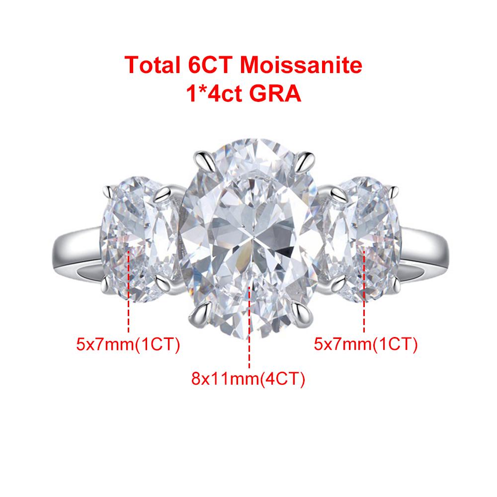6cttw Oval Cut All Moissanite Engagement Ring with GRA   CopperThree Stone Diamond Wedding Bands for Women Jewelry