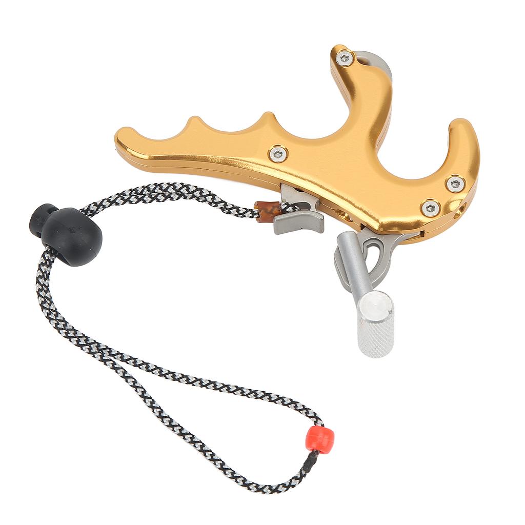4-Finger Bogenschieß-Releasehilfe Griff Aluminiumlegierung Compoundbogen Daumenauslöser für Outdoor-Schießen Gold