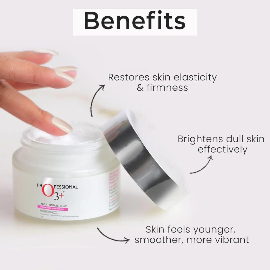O3+ Night Repair Cream Brightening & Glow Boosting Dermal Zone (50gm) pack of 1.
