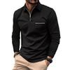 Solid Color Long Sleeved Top Men's Casual Lapel Zipper Polo Shirt