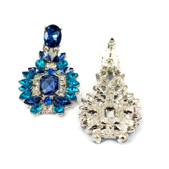 1 Pair Drop Earrings for Women, Geometric Exaggerated Blue Rhinestones Draped Earrings, Retro Palace Style Parties Jewelry