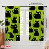 2pcs,2D Plane Printing Curtain Popular Black Cats On Green Durable 100% Polyester Fabric (without Rod) Decorations Inside for