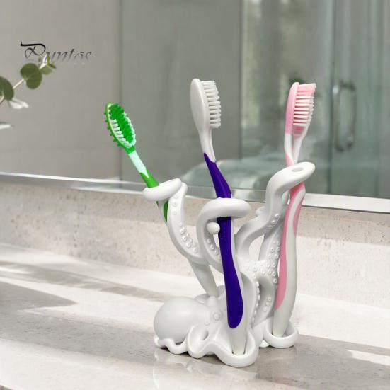 Cute Desk Accessories 3D Printed Octopus Toothbrush Holder, Creative Space Saving Organizer, Durable Small Item Organizer PLA Material Stable