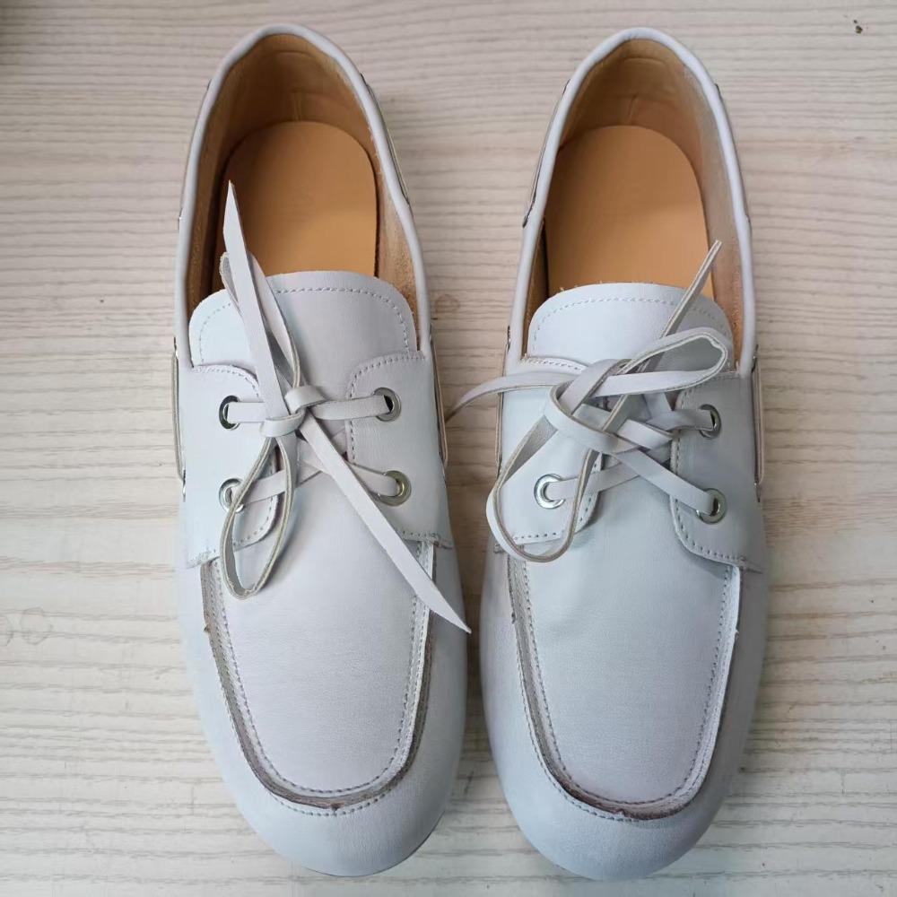 Leather Shoes for Women  Spring and Autumn Sheepskin Worn Dirty Tied Soft Soled Loafer Shoes Retro One Foot Women's Shoe