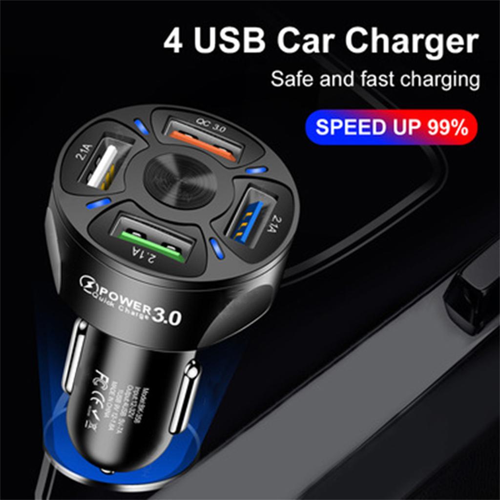 Car Charger Adapter 4 USB QC 3.0 Fast Charging LED Display For IOS Android Phone