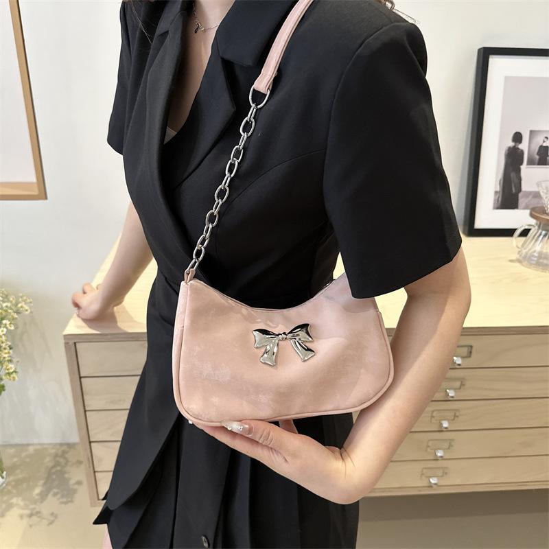 Korean Version Trendy One-shoulder Armpit Bag 2025 New Texture Foreign Style Bow Design Fashionable and Simple One-shoulder Messenger Bag