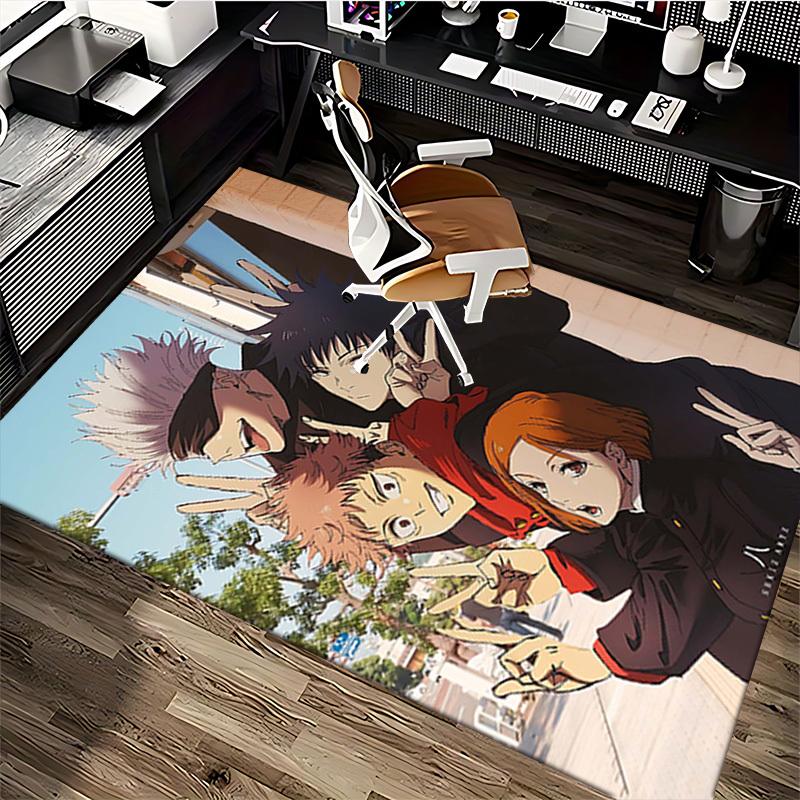 1pc Office Chair Mat - Jujutsu Kaisen Characters Peace Sign Decorative Carpet for Home, Office, Living Room, Bedroom, Non-Slip Floor Mat Suitable for