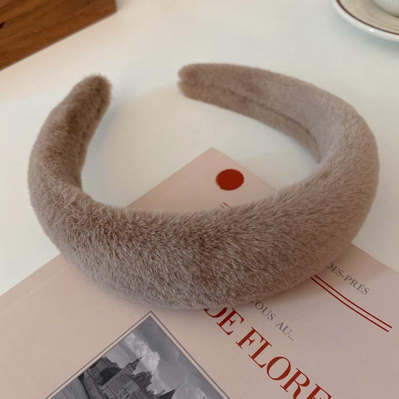 Winter Women Plush Hairbands Wide Side Faux Fur Sponge Hair Accessories Solid Color Headbands Fashion Hair Hoop