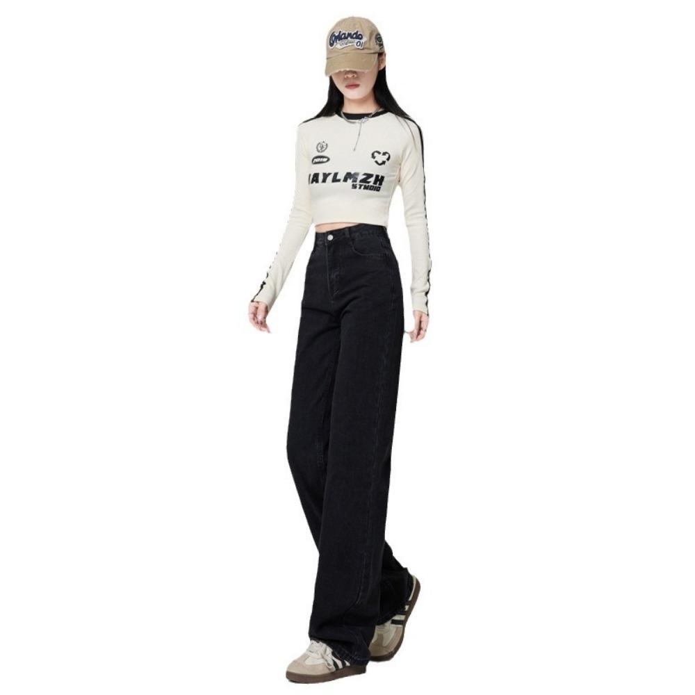 Frühling und Herbst Neue Drop Weitbein Mop-Jeans Damen Koreanische Hohe Taille Gerade Bedecken Skinny Denimhosen