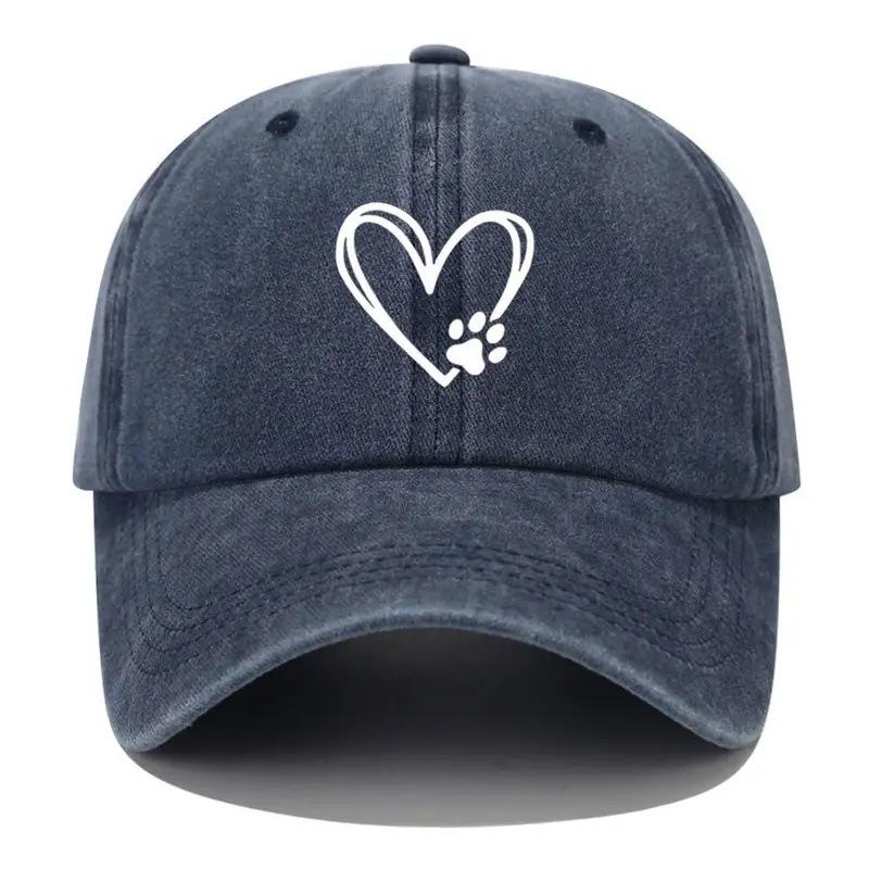 Washed Retro Baseball Cap Women'S Versatile Casual Love Pattern Peaked Cap Fashion Outdoor Sun Hat Men
