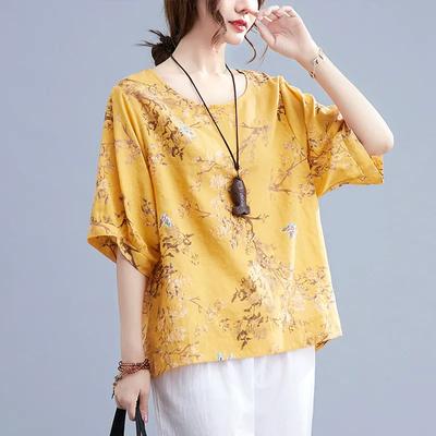 T-shirt for Women Summer Large Size Cotton T-shirt Soft Loose Printed Casual Comfortable Pullover T-shirt Top