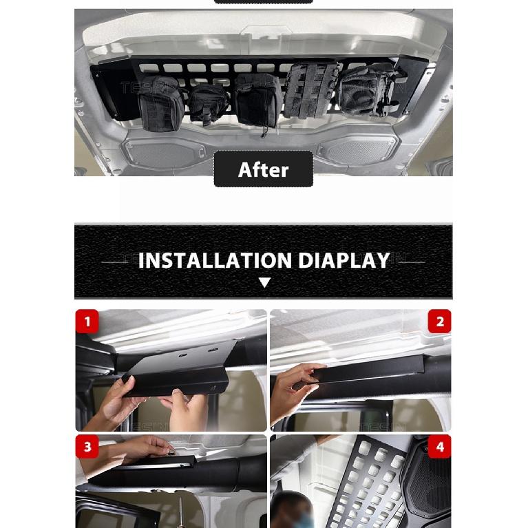 TESIN Auto Zadní řada Střecha Úložný prostor zavazadel Rozšiřovací organizér Police Příslušenství pro Jeep Wrangler JL Gladiator JT