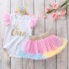 1st Birthday Outfit for Baby Girls: Sleeveless Romper, Skirt, and Bottoms Set
