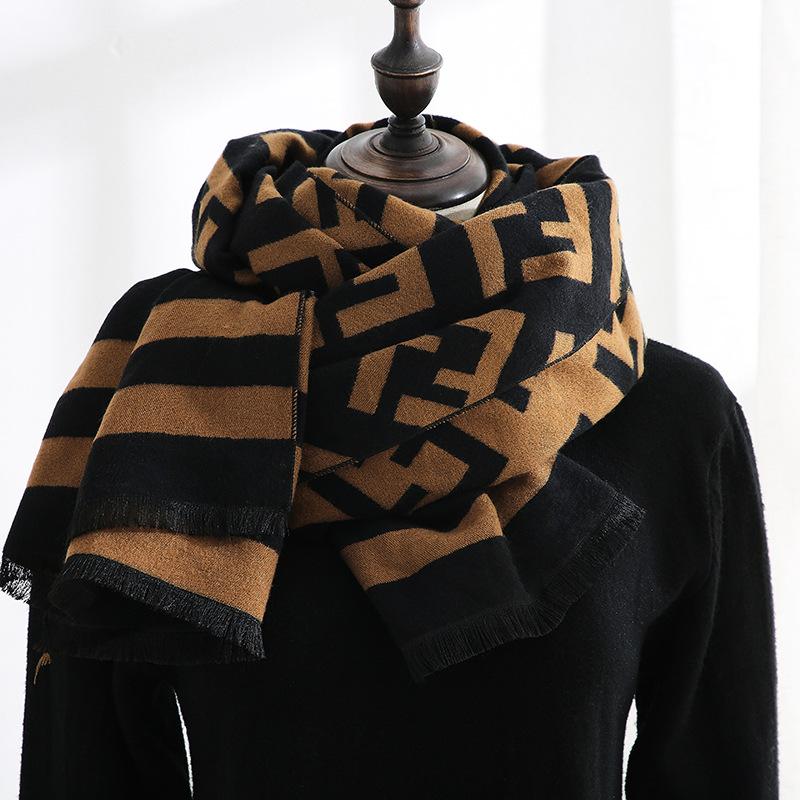 2025 Double-sided Imitation Cashmere Scarf Female Winter Ff Printing Celebrity Warm Cashmere Scarf Shawl Dual-purpose Scarf