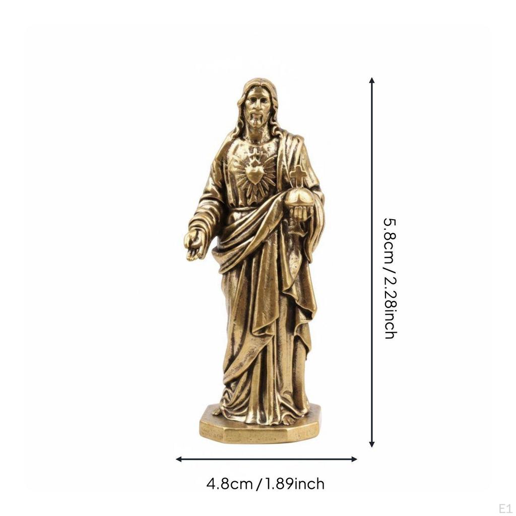 Holy Statue Figurine Vintage Brass Blessed Desktop Ornament Small Religious Sculpture for