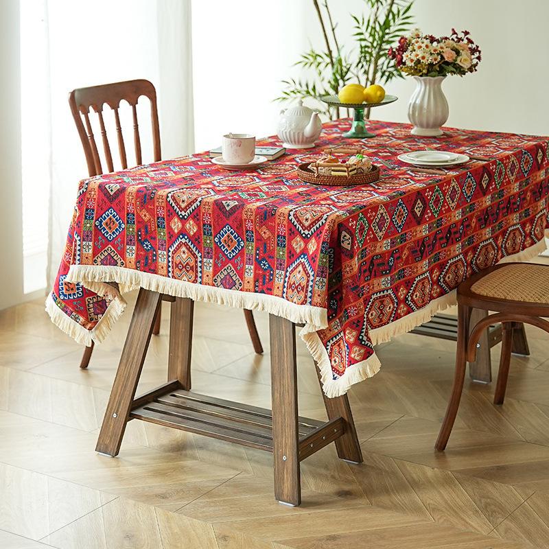 Light Luxury Ins Wind Small Fresh Cotton And Linen Blue Small Floral Tablecloth Rectangular Dining Table Cloth Picnic Cloth Tablecloth