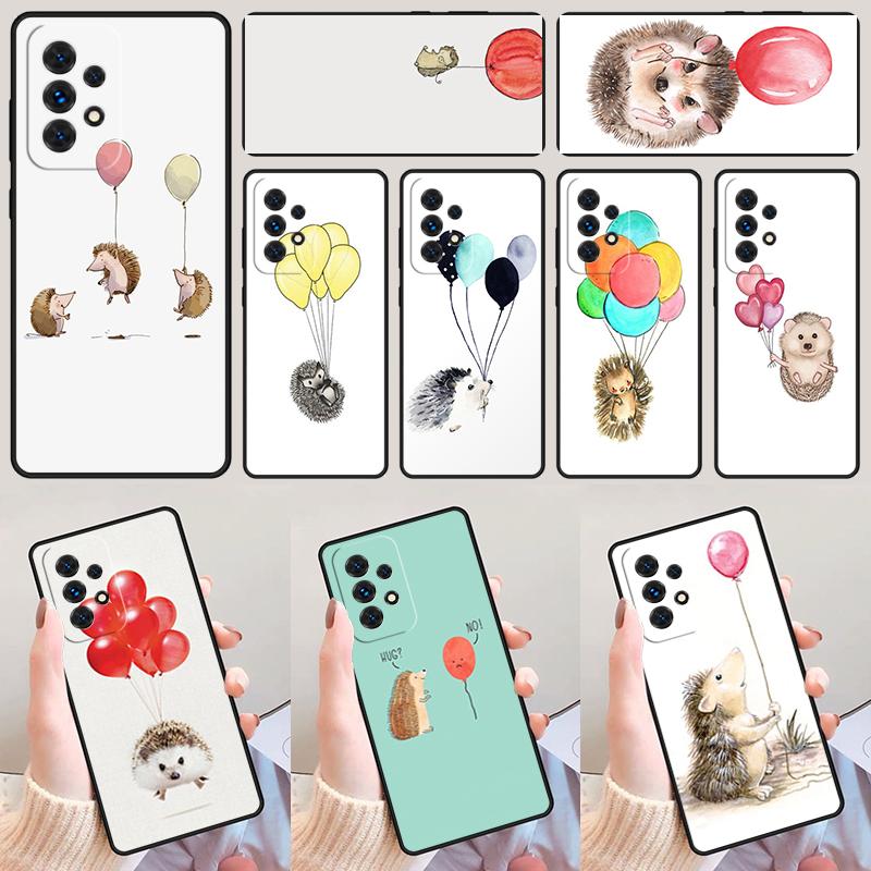 Hedgehog and Balloon Phone Case For Samsung Galaxy A42 A31 A40 A51 A71 A32 A80 A91 A52 A72 A73 A20e A21S A50 A70 A11 A12 Cover