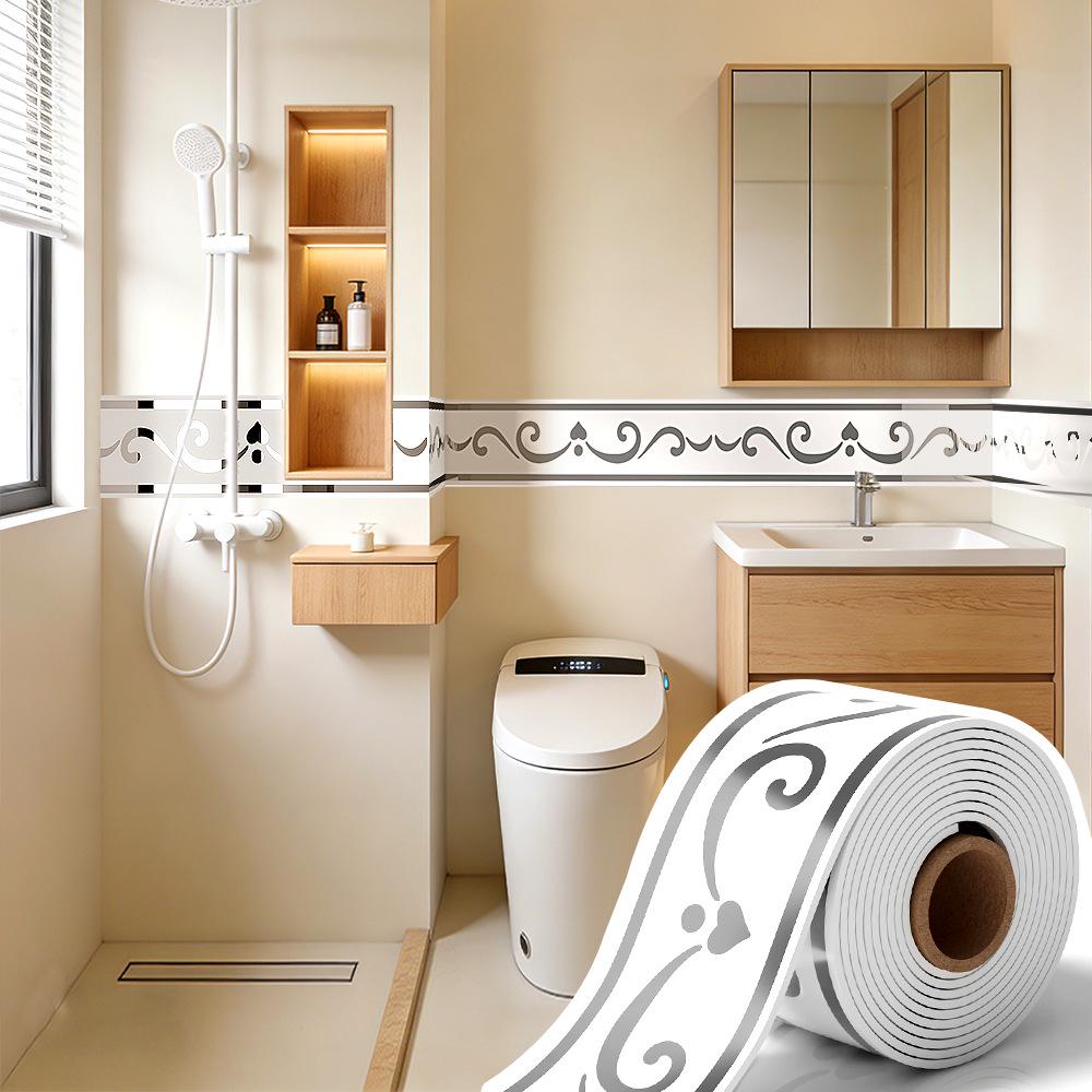 Thickened Waterproof PVC Self-Adhesive Tile-Look Baseboard Sticker