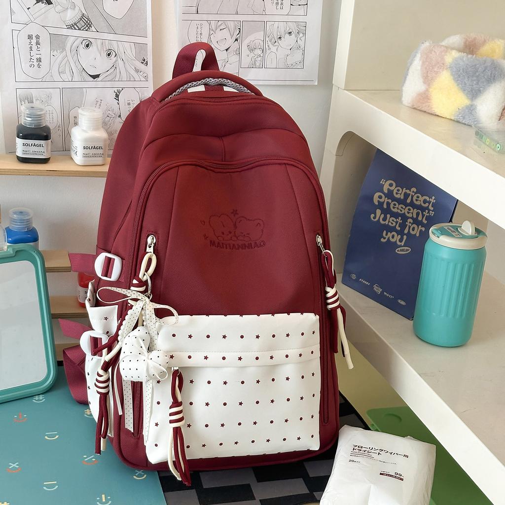 Schoolbag schoolbag female student solid color simple Japanese high-value girl backpack large capacity lightweight versatile casual backpack