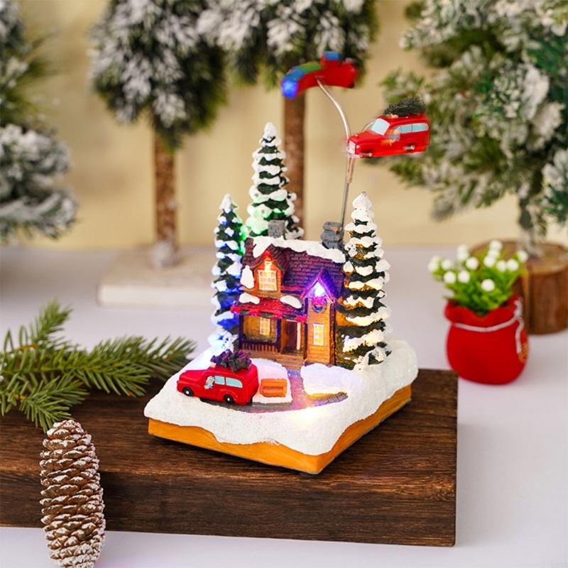Christmas Glowing House Figurine Desktop Resin Statue Decor Ornament China Mainland