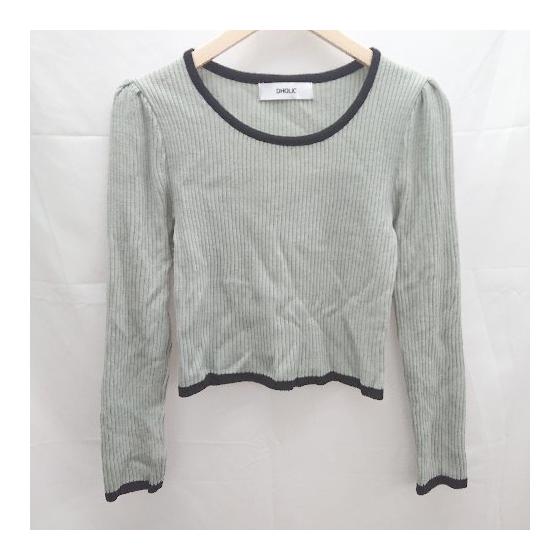 DHOLIC U-neck rib knit simple long sleeve cut and sew no size notation mint green ladies E [Used]