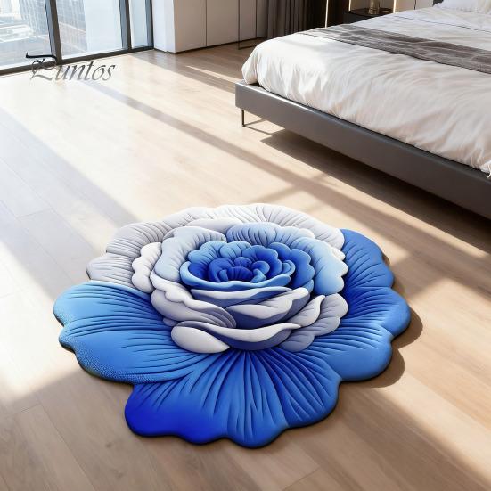 Sunflower Shaped Bath Mat Floor 3D Floral Design Non-Slip Dot-Embossed Backing Quick-Drying Large Rug Plush Carpet Soft Comfort Home Decor Moisture