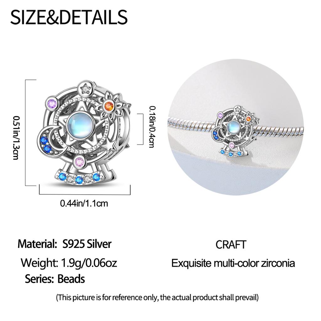 Original Copper Charms Luxury Blue Star Moon Ferris Wheel Beads Fit Bracelet Diy Women Making Delicate Gift