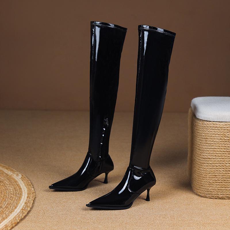 Patent Leather Sexy Over-the-Knee Boots Autumn and Winter Fashion Versatile Skinny Zipper Women's Boots High Heel Elastic Boots