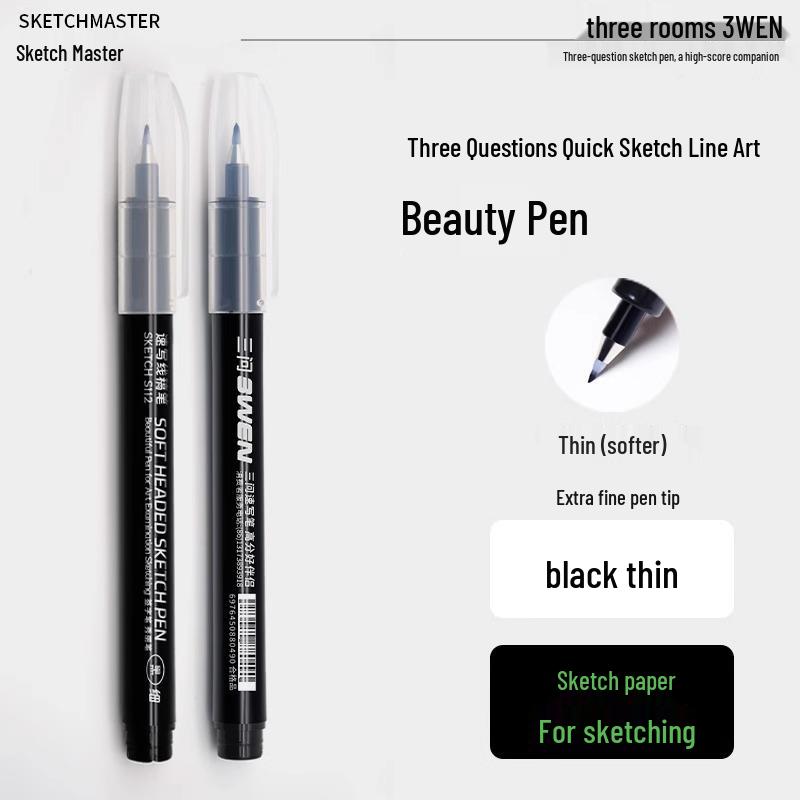 Refillable Quick Sketch Pen Set: Fine, Small, Regular, Large Gray Brush Pens for Art Line Drawing