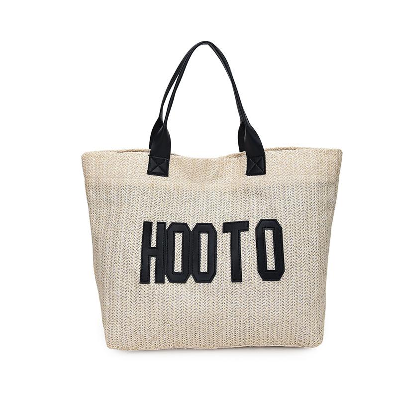 

Простая повседневная модная сумка-тоут с буквенным принтом, большая вместимость, летняя новая плетеная сумка через плечо/под мышку чёрный