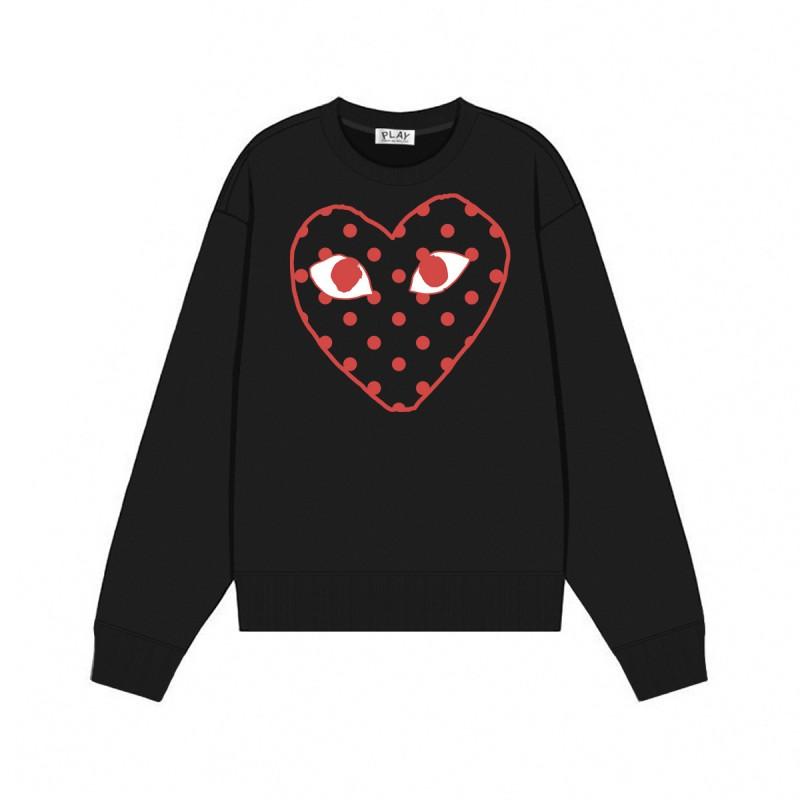 Relaxed Fit Cotton Sweatshirt With Heart Print Long Sleeve Crew Neck Fleece Lined Unisex Winter Casual Top