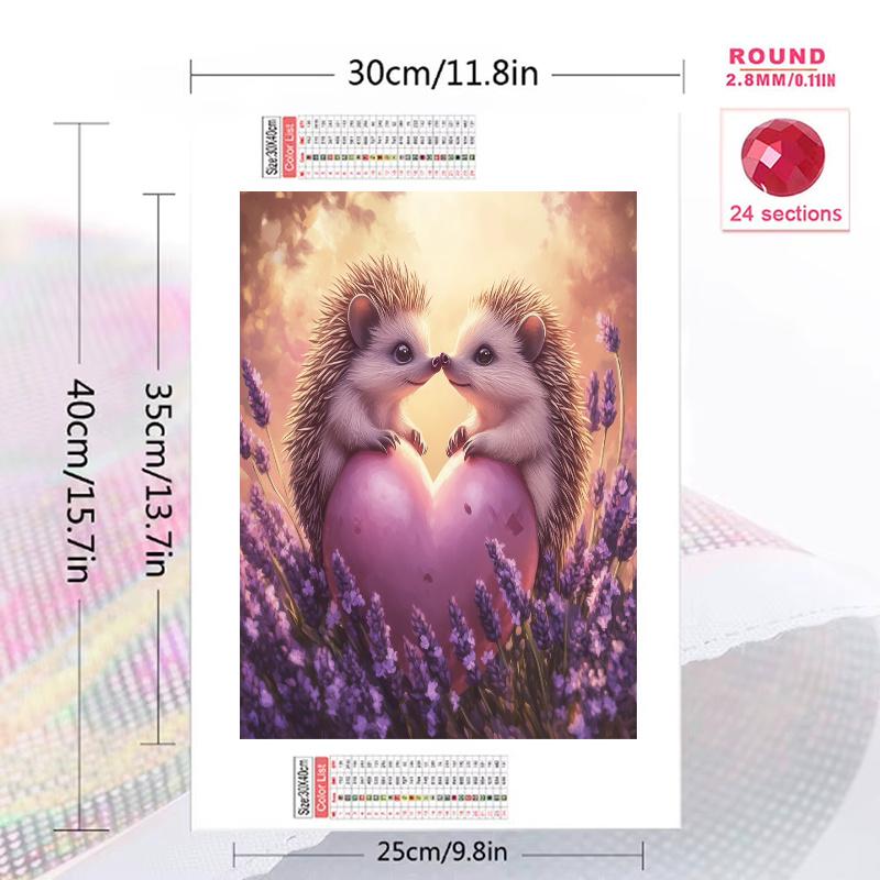 Purple hedgehog Pattern  3pcs 100% Round Full Drill 5D DIY Diamond Painting Embroidery Cross Stitch Rhinestone Décor