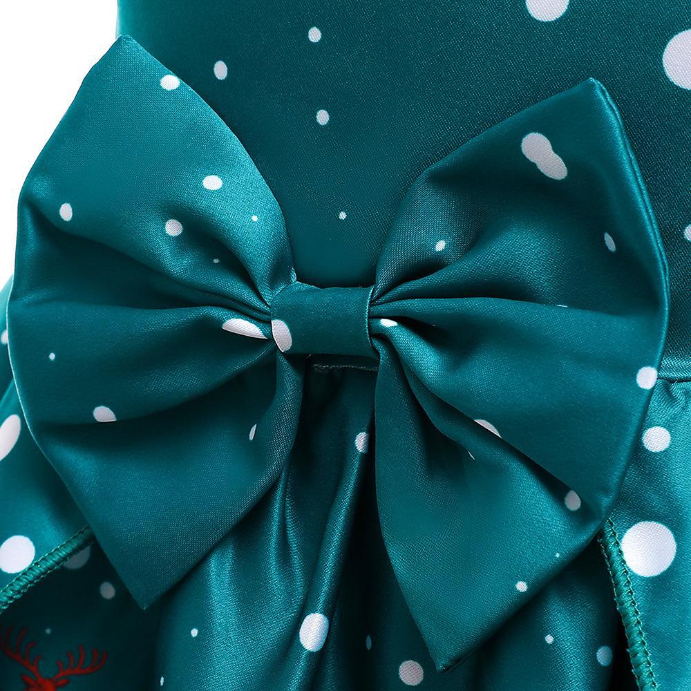 Girls Christmas Princess Dress with Santa Snowflake Print - Holiday Party Dress
