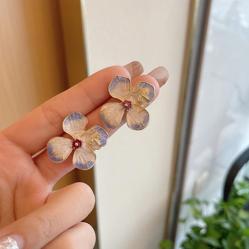 S925 Silver Needle Retro Blue Flower Earrings for Women