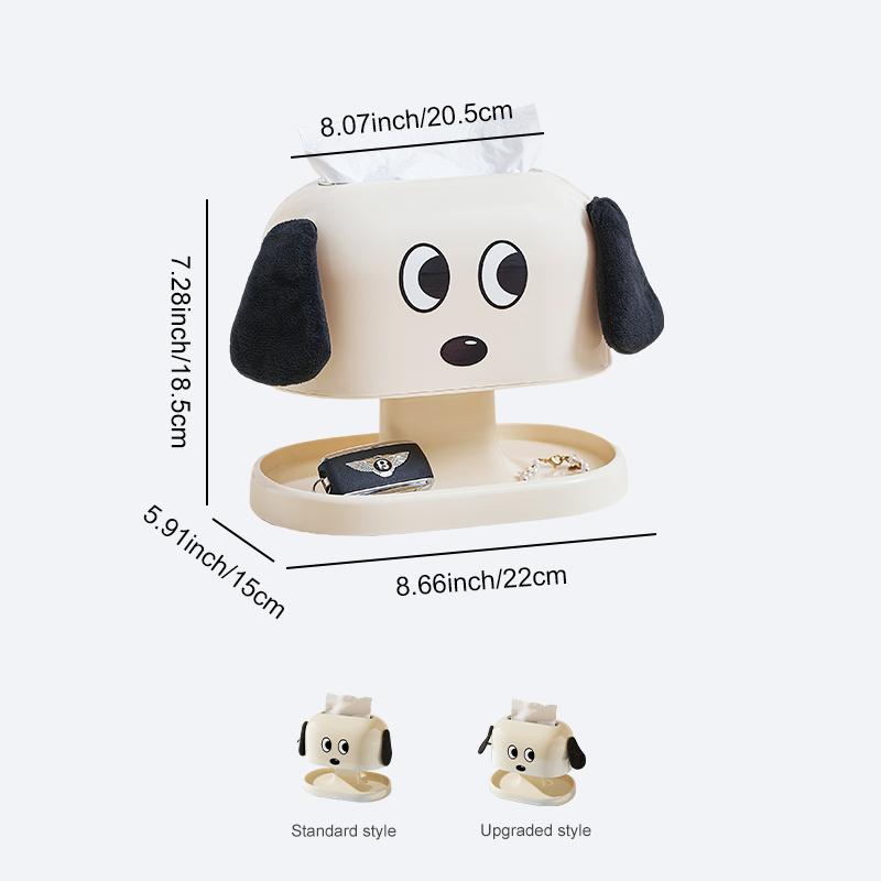 UFORU Cute Dog Tissue Box Holder with Spring, Smooth Pull Tissue Dispenser, Multifunctional Tissue Organizer