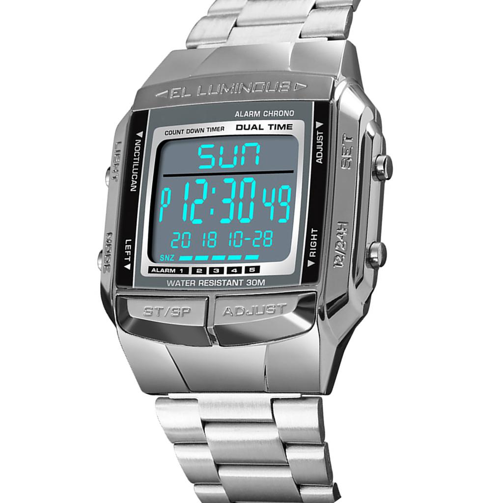 1381 Men Analog Digital Watch Fashion Casual Sports Wristwatch 2 Time 5 Alarm 3 Waterproof Stainless Steel Strap Backlight Multifunctional Wa